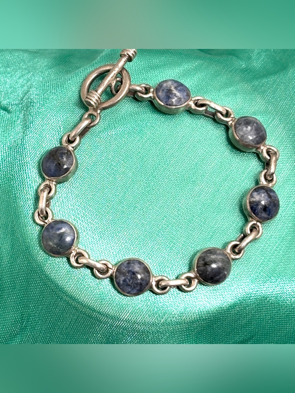 Vintage Taxco TS-122 Sterling Silver Sodalite Cabochon Link Bracelet Toggle 27g